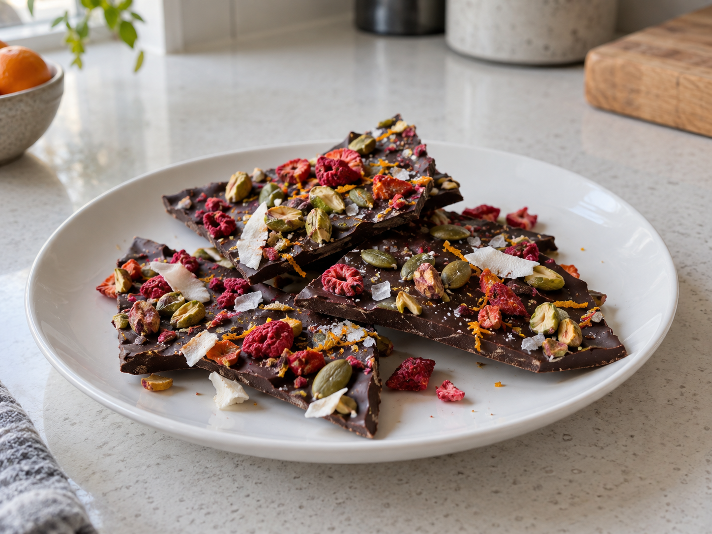 Dark chocolate pistachio and berry bark